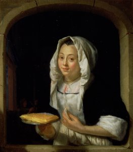 Portret van een dienstmeisje met een wafel